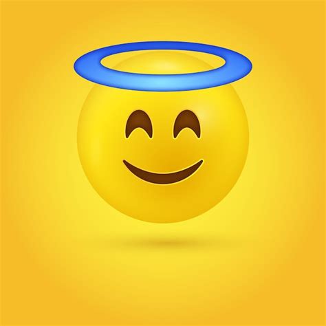 Angel emoji face with smiling eyes and halo | Premium Vector