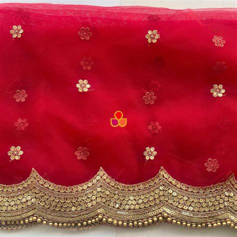 Zarina Red Sequin Zari Scalloped Net Dupatta – anokherang