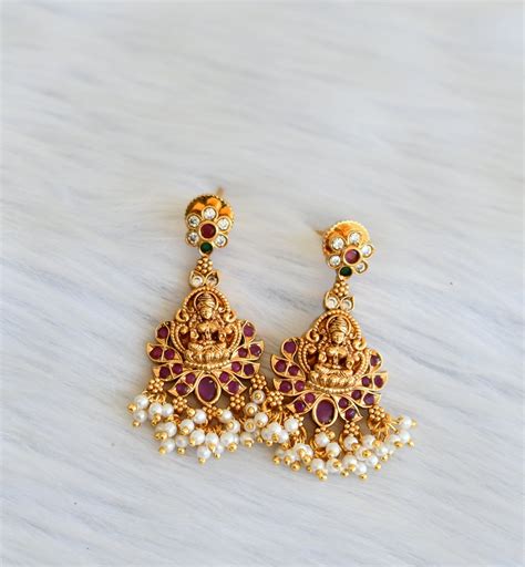 Matte finish ruby-emerald-white Lakshmi flower gutta pusalu haar set d ...
