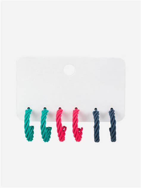 Twisted Pattern Blue Pink Grey Half-Hoop Earrings Set of 3 – Priyaasi