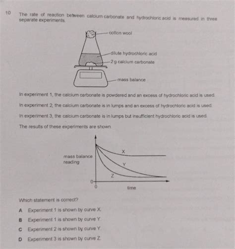 Solved: The rate of reaction between calcium carbonate and hydrochloric ...