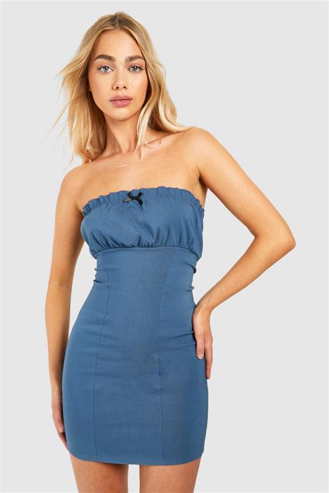 Ruched Bust Bow Trim Bengaline Mini Dress | boohoo USA