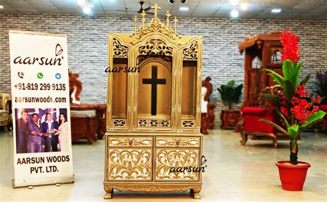 Wooden Altar Design in Distress Look – Raj Ghar Luxury Furniture Online ...