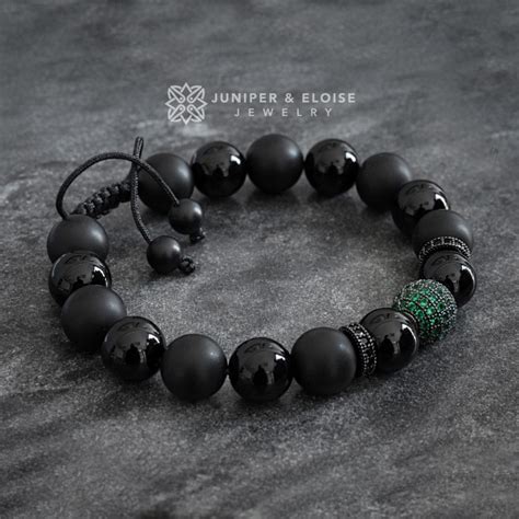 Mens Onyx and Emerald Green Zircon Bracelet