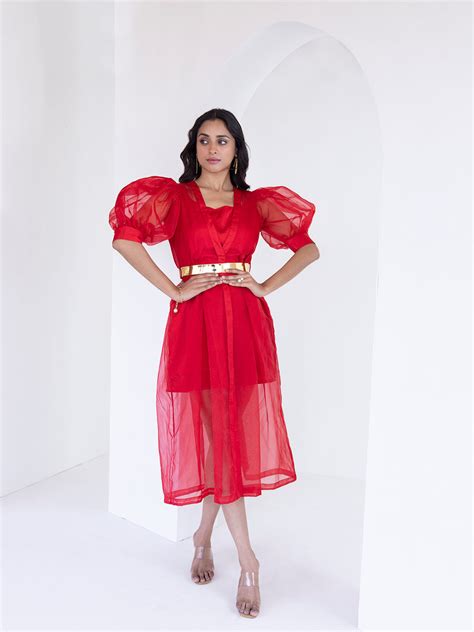 Ribbon Red Organza Dress – Ragavi