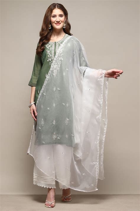 White Nylon Embroidered Dupatta at Biba India