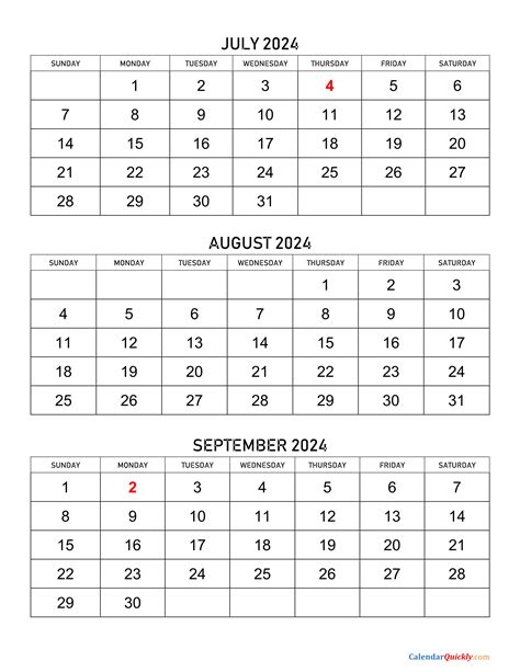 July To September 2025 Calendar Printable
