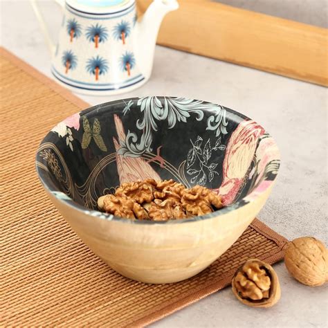 Buy India Circus By Godrej Venture Black Printed Wooden Serving Bowl ...