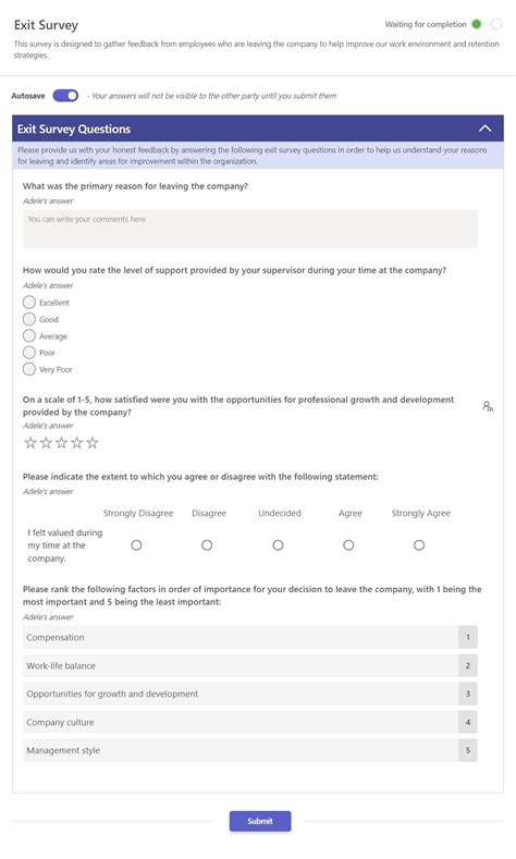 Teamflect: Exit Survey Template