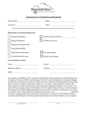 Fillable Online Authorization for Verbal Release of Information Fax ...