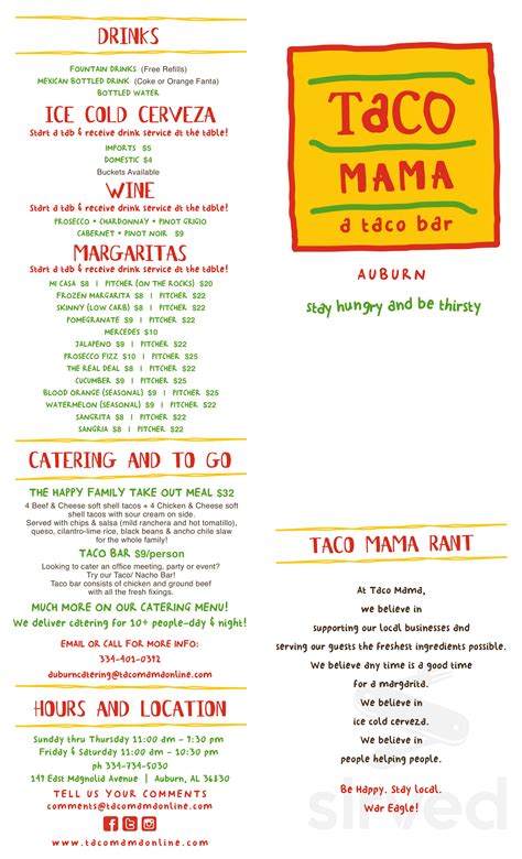 Menu for Taco Mama - Trace Crossings in Hoover, AL | Sirved