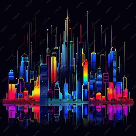 Premium Photo | Metropolis line art vibrant neon colors black to ...