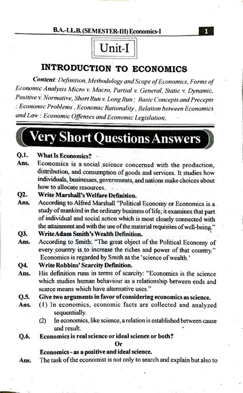 Unit 1 economics one week series - ballb - Studocu