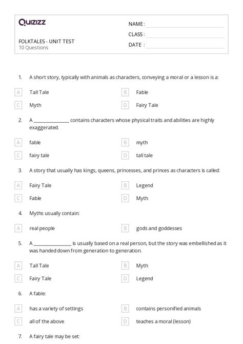 50+ Folktales worksheets for 8th Class on Quizizz | Free & Printable