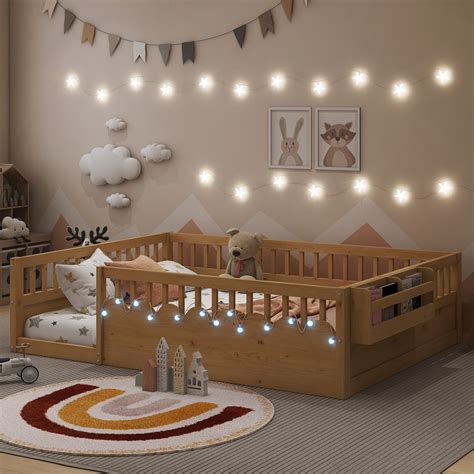 Harriet Bee Montessori Floor Bed Frame With High Rails, Wood Floor Beds ...