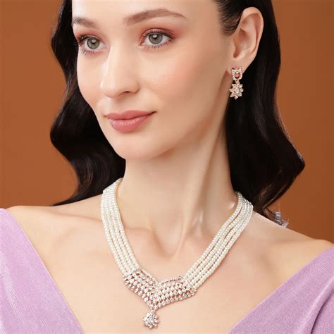 Buy Estele RoseGold Plated Twinkling Necklace Set with Pearls for Women ...