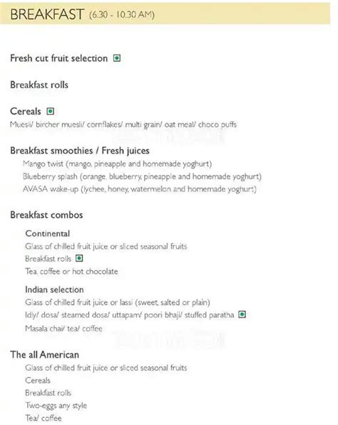 Menu at Pi - Hotel Avasa, Hyderabad