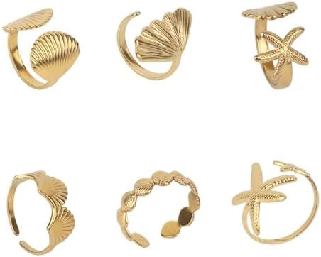 Manthan 6 Pcs Beach Jewellery For Women, Gold Shell Rings Set With ...