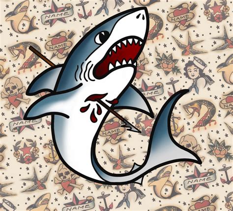 Sailor Jerry Shark Tattoo Flash