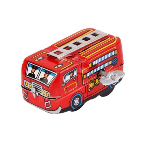 UJEAVETTE® Wind Up Fire Truck Model Clockwork Kids Play Metal Toys ...