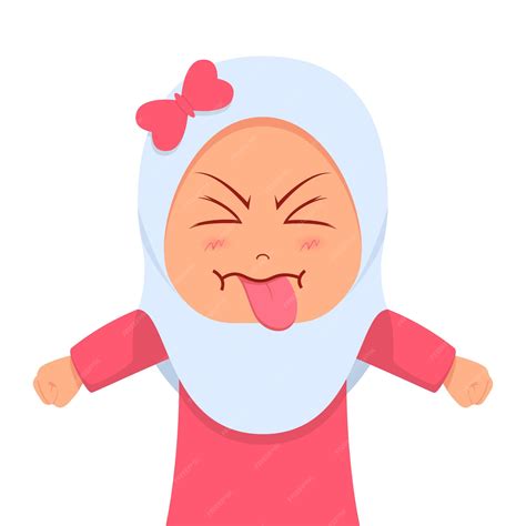 Premium Vector | Cute girl showing grimace facial expression gesture