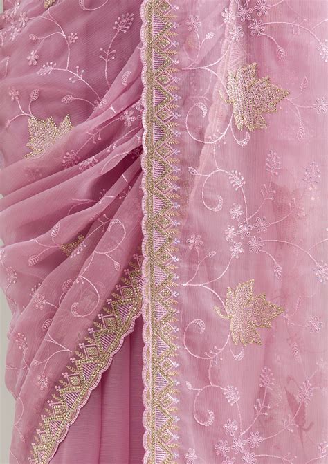 Buy Lavender Stonework (Gold) Tissue Saree - Koskii