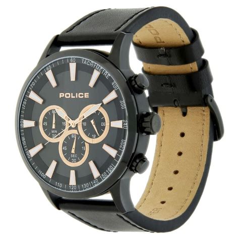 Buy Online Police Quartz Chronograph Black Dial Leather Strap Watch for ...