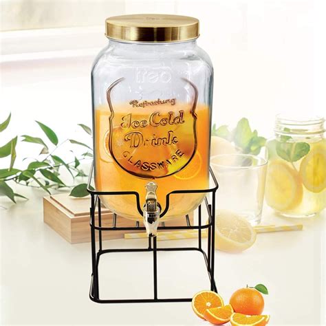 LVOOK Transparent Glass Made Juice Water Beverage Dispenser With ...