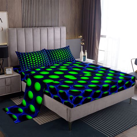 Erosebridal Navy Blue Green Bedding Sets Twin Neon Geometric Sheet Set ...