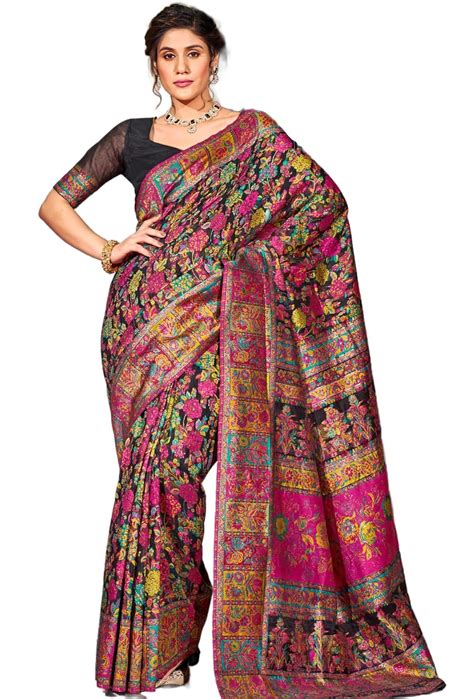 SWORNOF Women's Kanjivaram Banarasi Silk Patola Woven Design Saree With ...