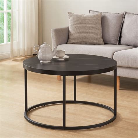 Buy CENSI Black Marble Round Coffee Table for Living Room, 31.5 Modern ...