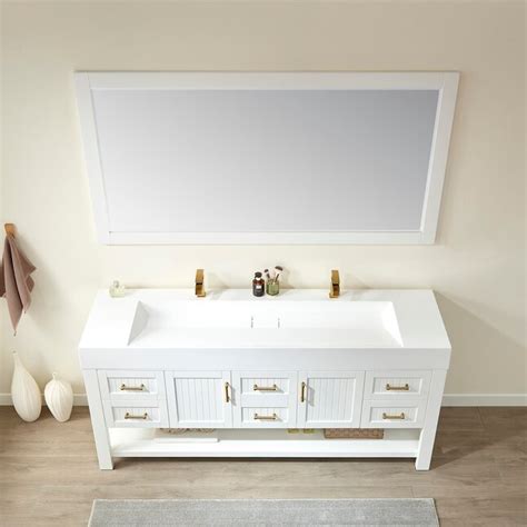 Vinnova Pavia 72-in White Double Sink Bathroom Vanity with White ...