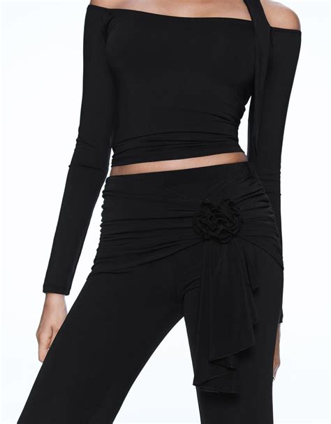 Floral draped flared trousers - Women | Bershka