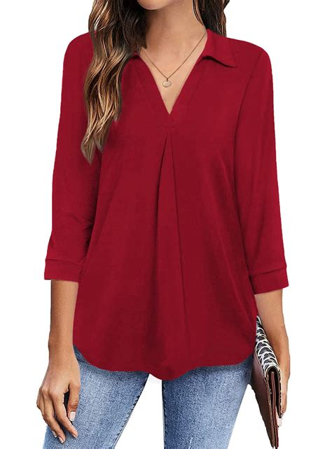 Fantaslook Womens Blouses Collared V Neck 3/4 Sleeve Shirts Business ...