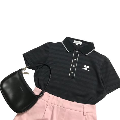 l56 courreges tops クレージュ トップス ポロ ポロシャツ 半袖 ブラック | AKUBI -アクビ-