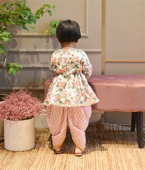 Shop Pink Floral Print Peplum and Dhoti for Girls Online In India ...