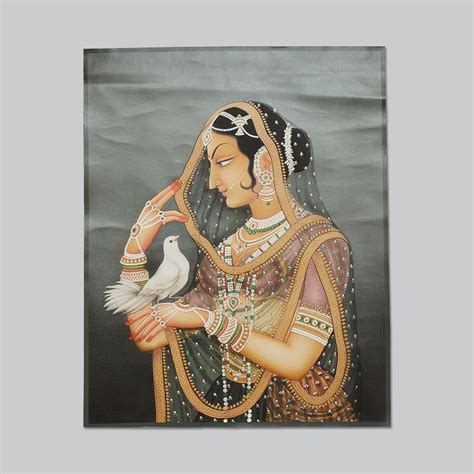 The Bombay Store Traditional Art Canvas Bani Thani Print with Pigeon