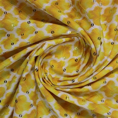 Yellow abstract print with sequins (RT-1209) – SADEV