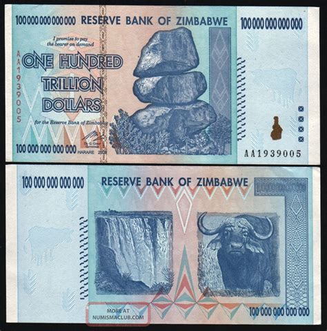 2008 Aa 100 Trillion Dollar Zimbabwe Currency Banknote / One Note / 2008 Aa Zim