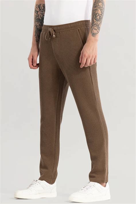 Buy Online Snitch Wafflepants Brown Relaxed Fit Joggers – SNITCH