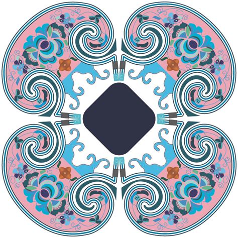 中国传统刺绣古典对称花卉图案,矢量素材- 中国风