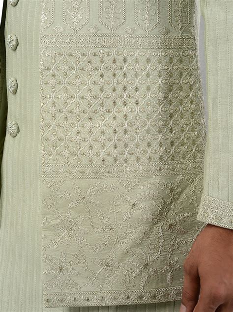 Azania Embroidered Silk Blend Indowestern | Pista Color | Resham and ...
