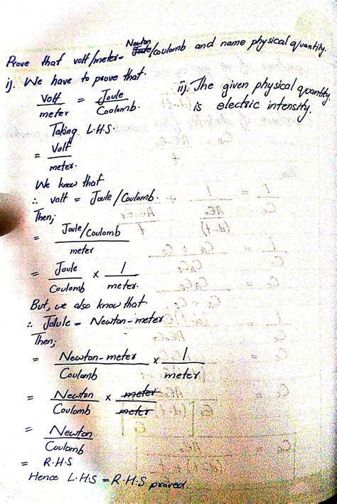 Volt/meter = Newton/Coulomb How can we prove it. - Brainly.in