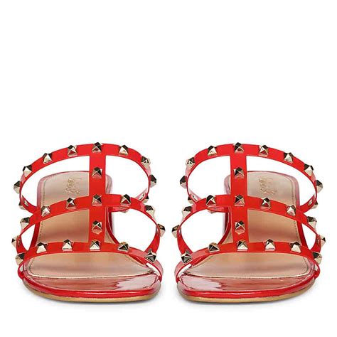 Buy Women Saint Mavis Gold Studs Red Block Heels Online – SaintG India