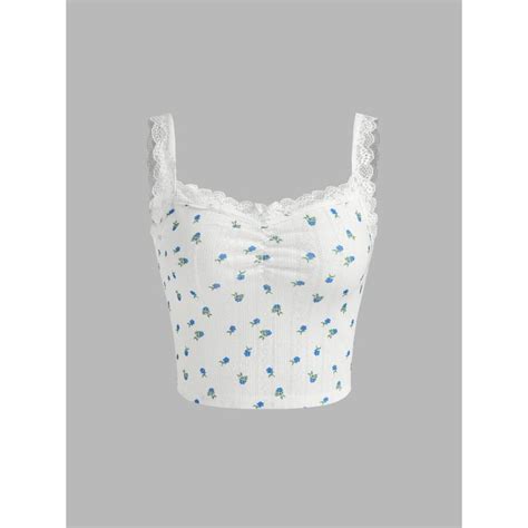 Buy Cider Square Neck Floral Lace Trim Crop Top Online