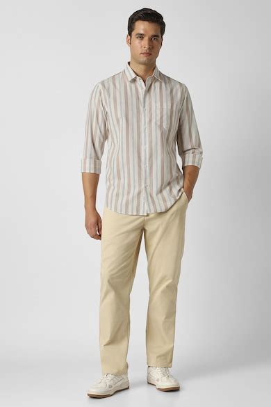 Buy Men Beige Slim Fit Stripe Shirt Online - 40541255 | Peter England