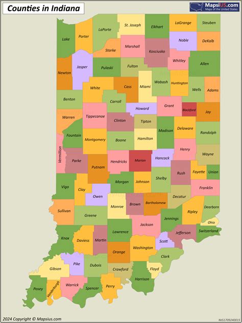 Indiana County Map - List of counties in Indiana - MapsiUS.com