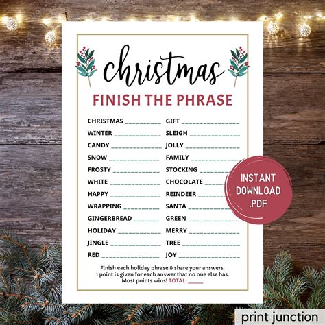 Christmas Finish the Phrase Game Finish That Phrase Christmas Printable ...