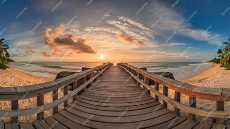 Premium Photo | Panorama view of footbridge to the beach at sunrise Key ...