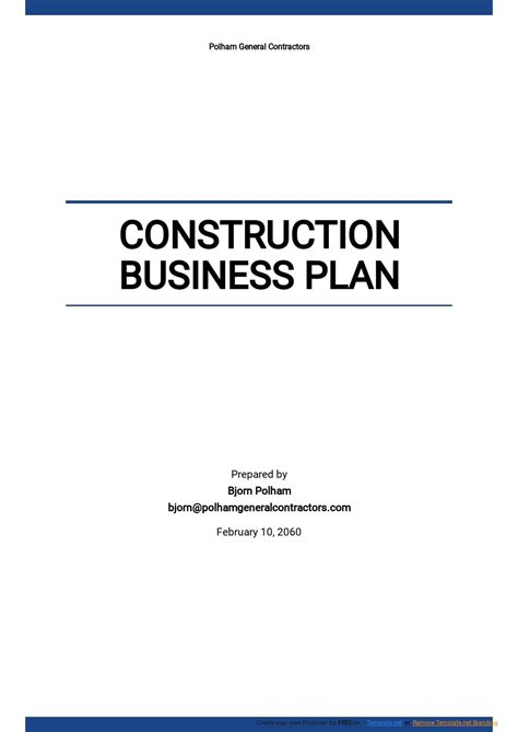 Sample Construction Business Plan Template